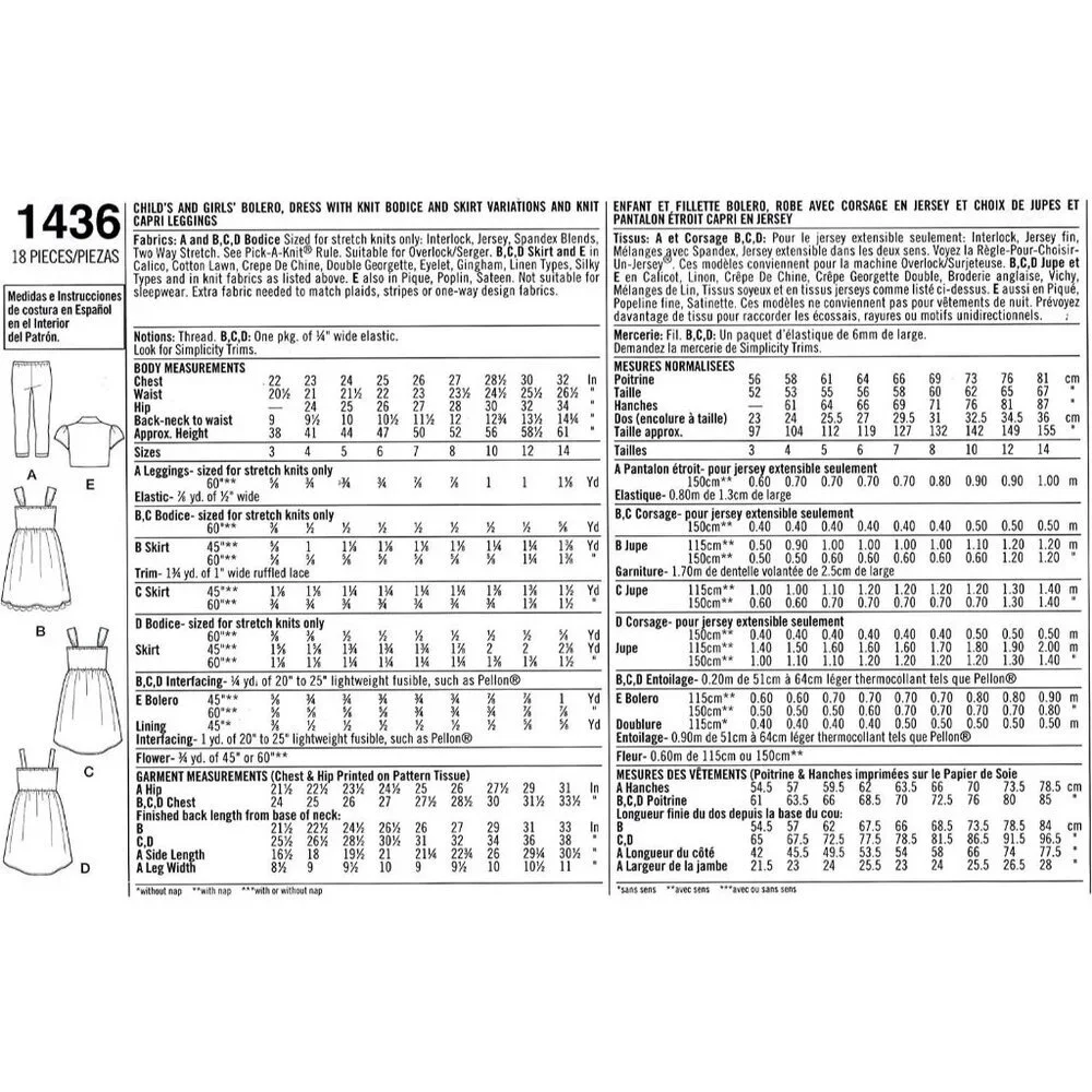 Simplicity‎ Sewing Pattern 1436 Bolero Dress Leggings Girls Size 3-6